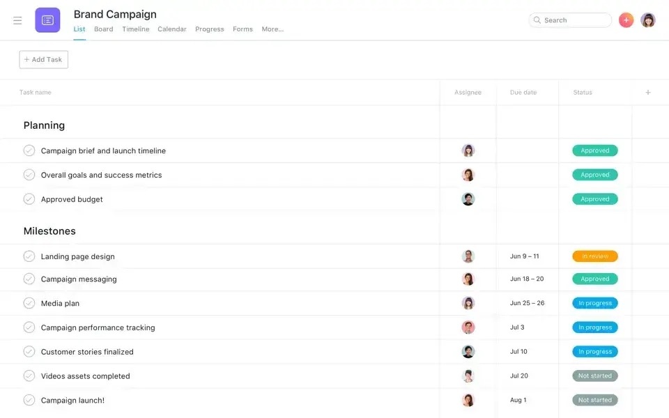 Asana go-to-market software